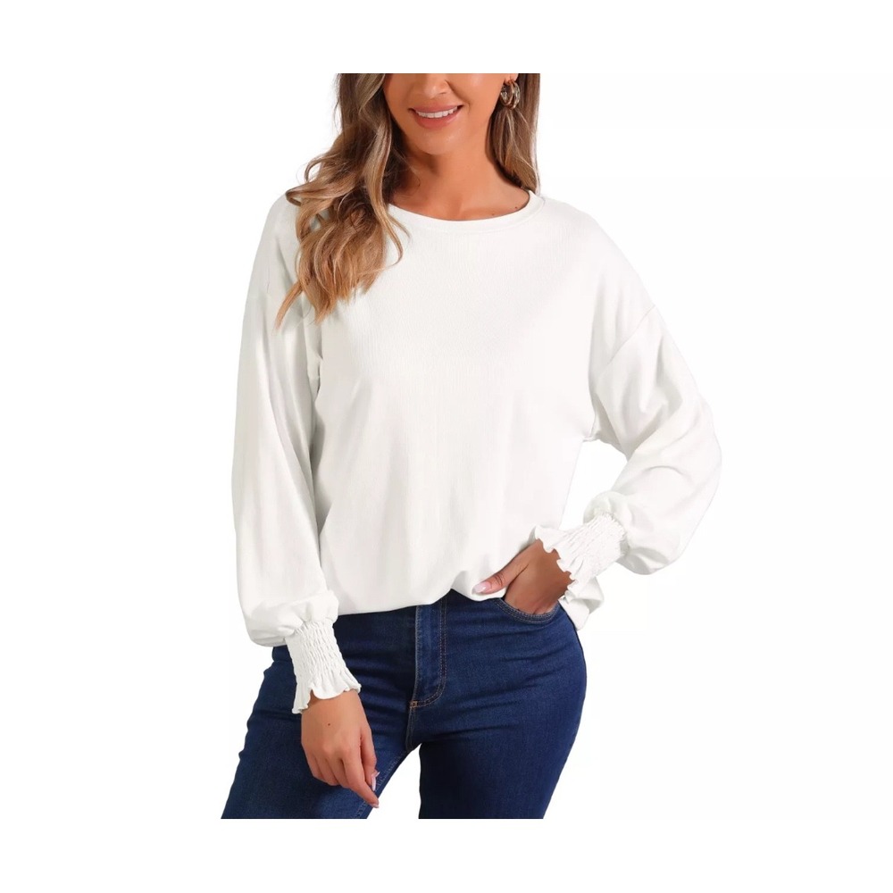 New DOKOTOO Women's White‎ Long Sleeve Dolman Top With Smocked Cuffs Size XS
